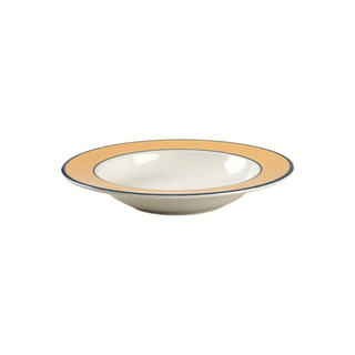 Pagnossin Ironstone Treviso Underglaze Rim Pasta Soup Bowl in Spa Orange w/Blue Trim