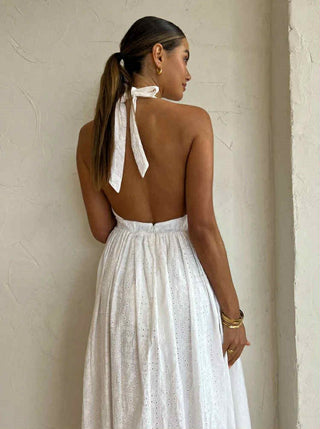 Palm Noosa Checkmate Dress in White Renascence Studio back view closer

