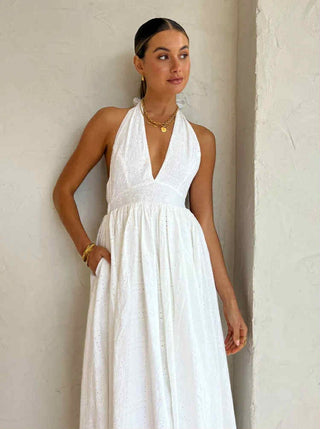 Palm Noosa Checkmate Dress in White Renascence Studio white background
