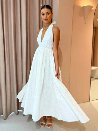 Palm Noosa Checkmate Dress in White Renascence Studio twirl full view