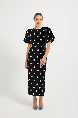 Pasduchas Dottie Sleeve Midi Dress in Black/Cream