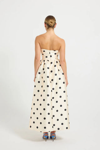 Pasduchas Dottie Strapless Midi Dress in Cream/Black