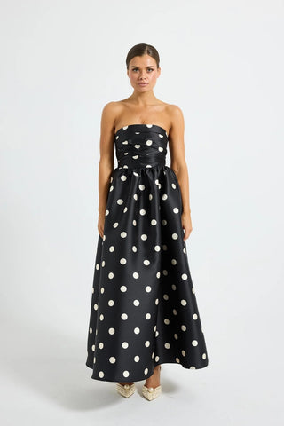 Pasduchas Dottie Strapless Midi Dress in Black/Cream 1