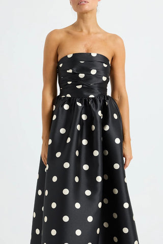 Pasduchas Dottie Strapless Midi Dress in Black/Cream 3