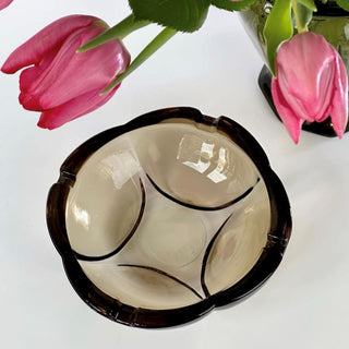 Pressed Glass Smokey Quartz Ashtray, Trinket Dish, Fidenza 