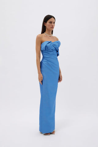 Rachel Gilbert Marlo Gown in Blue side view