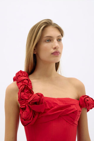 Rachel Gilbert Henley Midi Dress - Red top close up