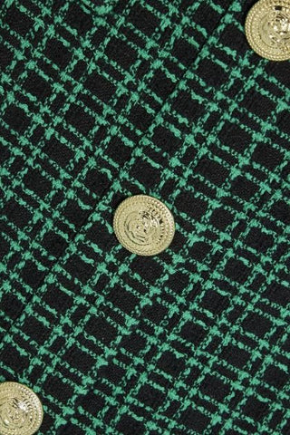 Rebecca Vallance Becca Checked Bouclé Tweed Mini Dress in Green CLOSE