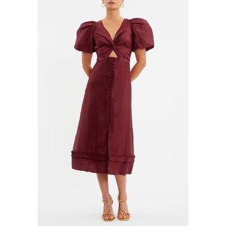 Rebecca Vallance Bordeaux Button Midi Dress