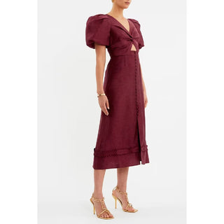 Rebecca Vallance Bordeaux Button Midi Dress