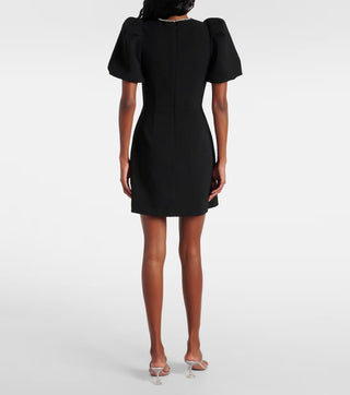 Rebecca Vallance Estella Puff Sleeve Mini Dress Black back view