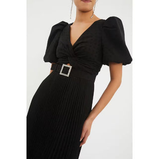 Rebecca Vallance Lorraine Pleated Midi Dress front pose view
