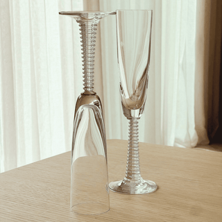 Gloria Clear Champagne Flutes, Toasting Glasses with Ribbed Stacked Beehive Stem, Set of 2