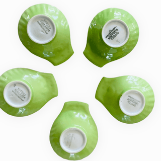 Vintage Servex Oven China Bohemia Scallop Dishes White & Green, Set of 5