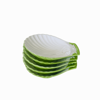 Vintage Servex Oven China Bohemia Scallop Dishes White & Green, Set of 5