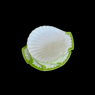 Vintage Servex Oven China Bohemia Scallop Dishes White & Green, Set of 5