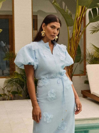 Sheike Rose Garden Top and Skirt Set in Blue Renascence Studio close up