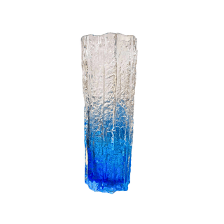 Mid Century Tajima OTK Gradient Textured Art Glass Vase in Azzure Blue and Clear, Japan