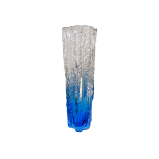 Mid Century Tajima OTK Gradient Textured Art Glass Vase in Azzure Blue and Clear, Japan