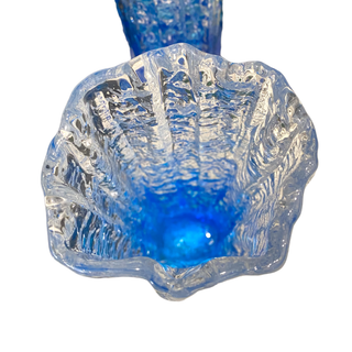 Mid Century Tajima OTK Gradient Textured Art Glass Vase in Azzure Blue and Clear, Japan