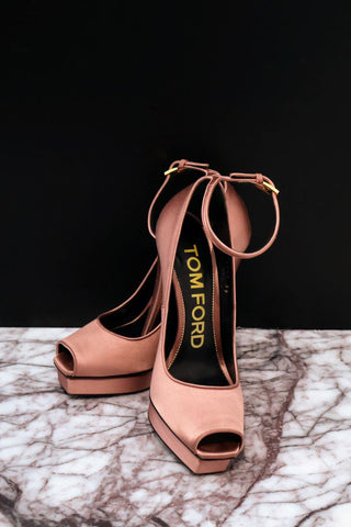 Tom Ford Peep-Toe Platform Ankle Wrap Pumps in Pink