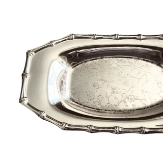 Vintage Silver Plated Viners Oval Serving Tray Featuring Faux Bamboo Edging