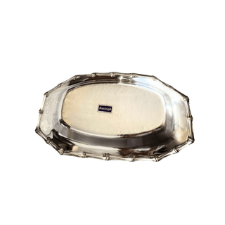 Vintage Silver Plated Viners Oval Serving Tray Featuring Faux Bamboo Edging