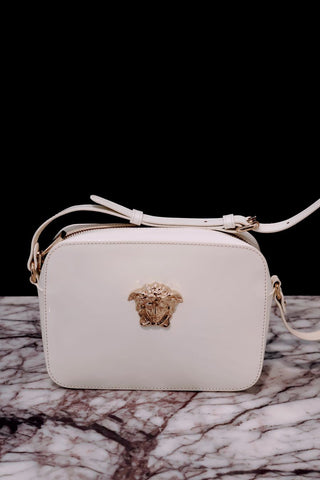 Versace Palazzo Medusa White Patent Leather Camera Cross Body Bag