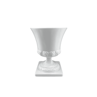 White Milk Glass Footed Greek Key & Wheat Motif Compote, E.O Brody USA, 1960s