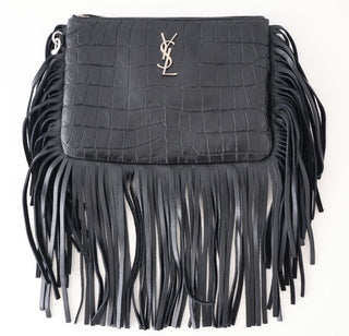 YSL Fringe Pouch Croc Embossed Leather