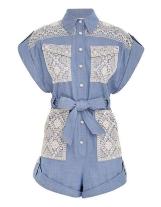 Zimmermann Blue Denim Playsuit With Belt stock photo