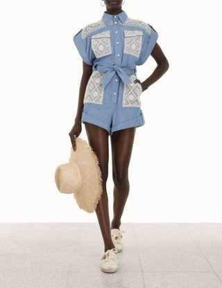 Zimmermann Blue Denim Playsuit With Belt