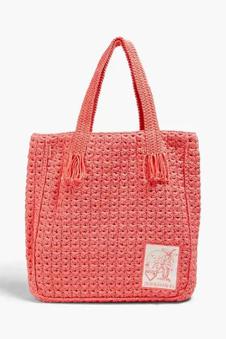 Zimmermann Crochet Cotton Tote in Coral close up front