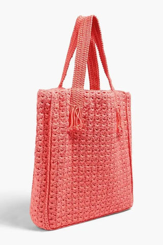 Zimmermann Crochet Cotton Tote in Coral close up back