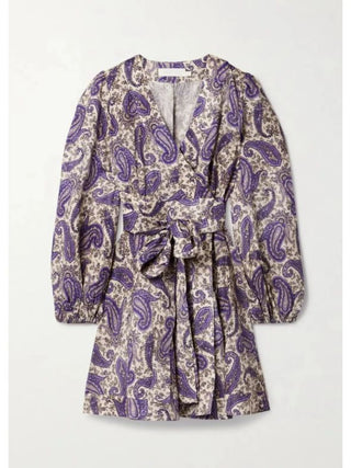 Zimmermann Devi Linen Mini Wrap Dress Paisley Print 2