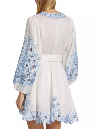 Zimmermann Golden Embroidered Belted Mini Dress BACK