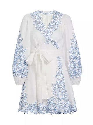 Zimmermann Golden Embroidered Belted Mini Dress STOCK