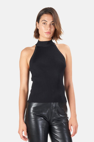 Zimmermann Halter Rib Knit Top in Black front
