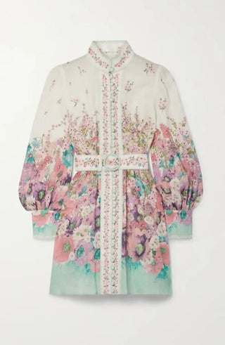Zimmermann Jude Belted Floral-Print Linen Mini Dress Floral2