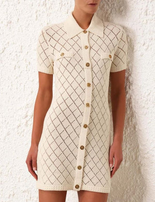 Zimmermann Matchmaker Polo Mini
Knitted mini dress
Custom gold buttons
Chest and hip pockets