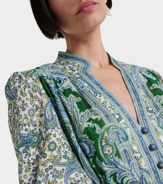 Zimmermann Ottie Plunge paisley linen midi dress Close UP
