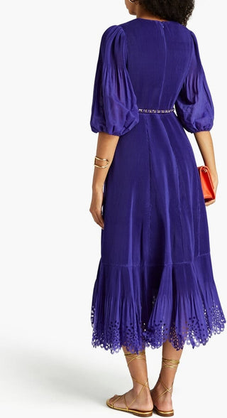 Zimmermann Pleated Midi Dress in Lapis BACK