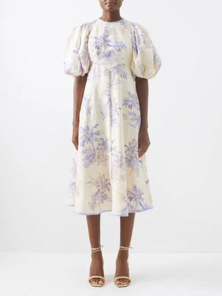 Zimmermann Linen Day Midi Dress in Pearl Palm 1