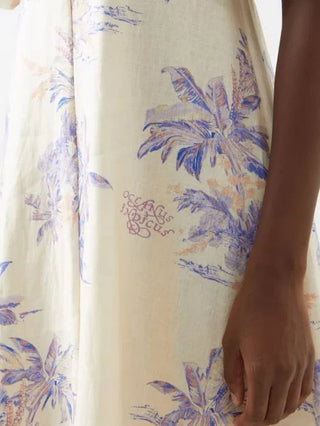 Zimmermann Linen Day Midi Dress in Pearl Palm close up