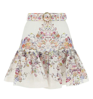 Zimmermann Prima Gathered Printed Linen Mini Skirt