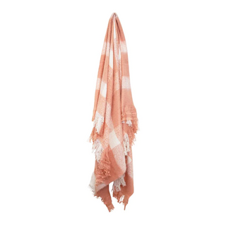 Wren Faux Mohair Throw in Clay Pink and White, Hung
