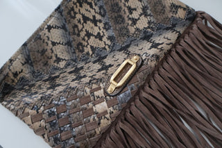 Jimmy Choo Tita Snakeskin and Suede-Fringe Clutch Bag in As New Condition