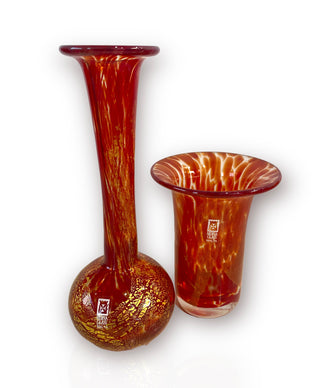 Mdina Red Gold Aventurine Art Glass Bud Vase Set of 2