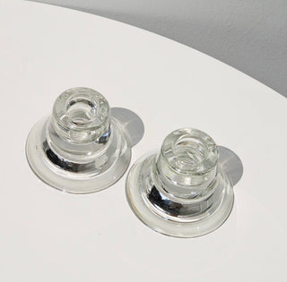 Vintage Ikea K & M Hagberg Clear Glass Candlestick Holders, Two (2), Signed