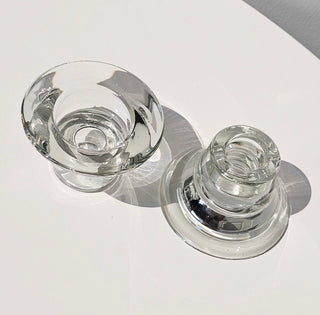 Vintage Ikea K & M Hagberg Clear Glass Candlestick Holders, Two (2), Signed